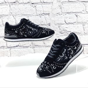 TORY BURCH SCARLETT RUNNER - Sneakers, velvet,  embellishment, black, size 5